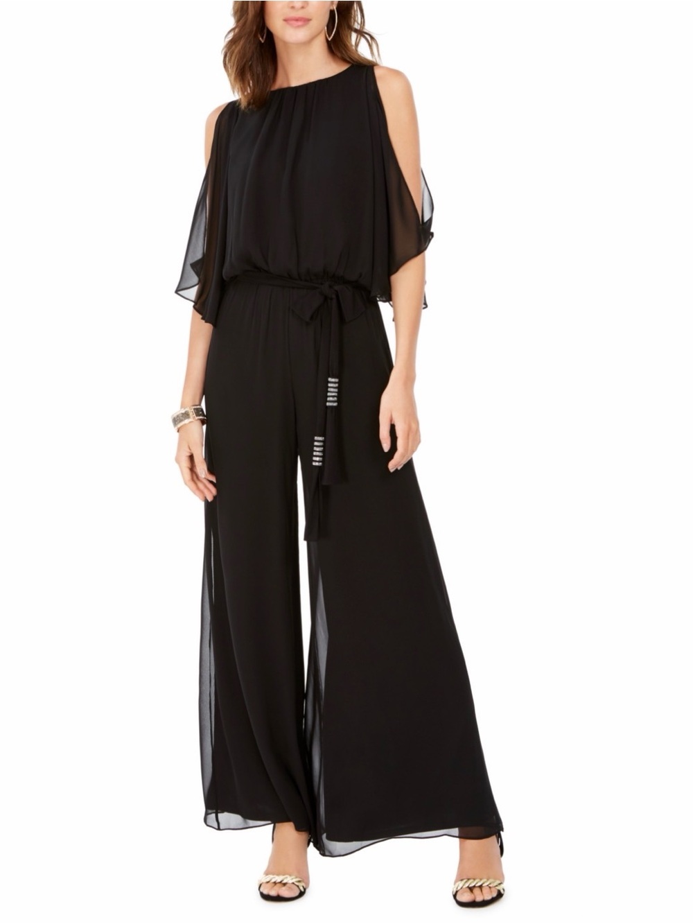 MSK Black V-Neck Wide-Leg Jumpsuit with Split Sleeves - Picture 4 of 5